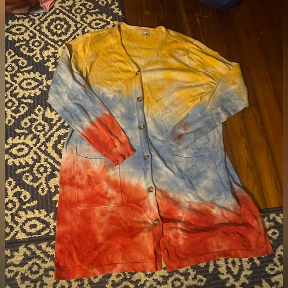 LOGO 7 Sweaters - 🍊 LOGO by Lori Goldstein Tie Dye Button Front Cardigan Size L